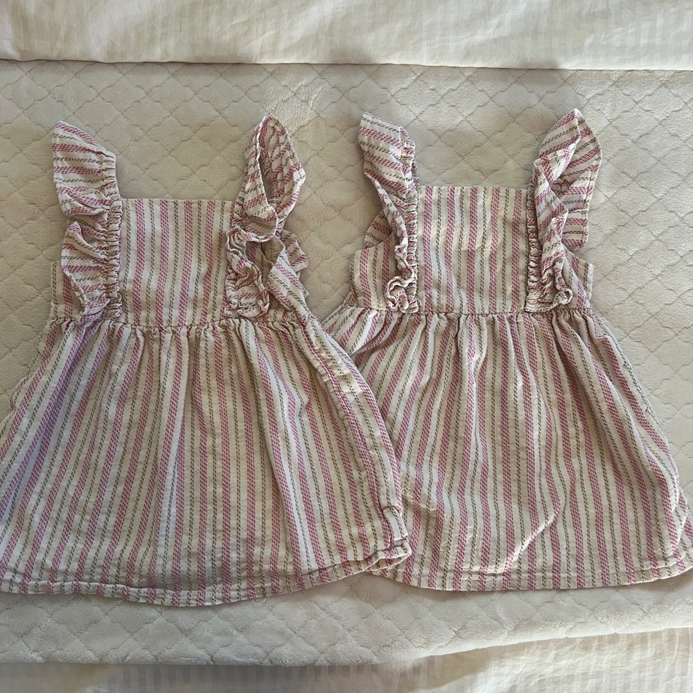 Twin Matching Striped Ruffle Dresses